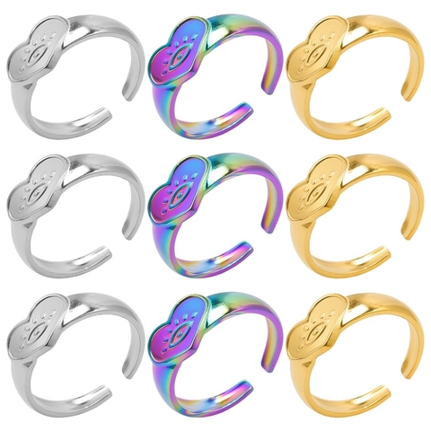 304 Edelstahl Böser Blick Herz Offener Ring Verstellbar Geometrisches Herzmuster Unisex Minimalistischer Fingerring Schmuck