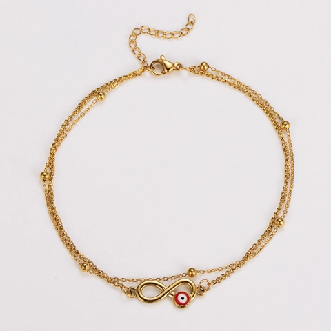Dubbellaagse Boze Oog Infinity Armband Enkelbandje 304 Roestvrij Staal Kralen Boho Sieraden Dames