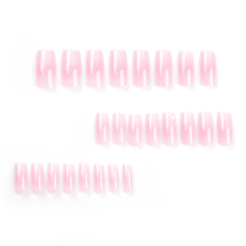 French Ombre Press On Nails Glossy Pink White Gradient Medium Long Square Shape ABS Faux Fingernails For Women Manicure