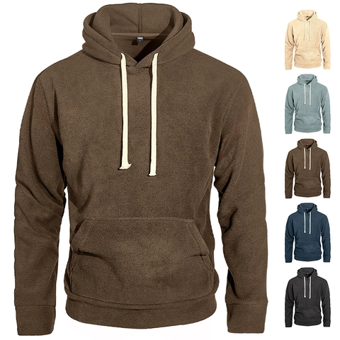 Heren Polar Fleece Hoodie Effen Kleur Warme Pullover Met Kangoeroezak Casual Lange Mouwen Winter Sweatshirt