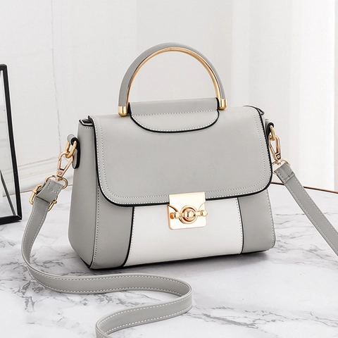 Borsa A Mano Da Donna Moda Blocchi Di Colore Pelle PU Manico In Metallo Borsa A Tracolla Con Chiusura Girevole Elegante