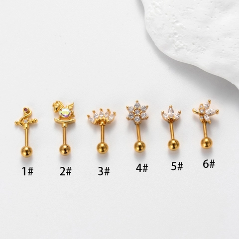 Helix Stud Piercing Earring Stainless Steel Copper Zircon Screw Back Flower Heart Butterfly Fashion Jewelry For Women