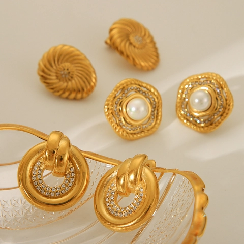Vintage Geometrische Oorbellen Roestvrij Staal 18K Verguld Met Steentjes En Kunstparels Mode Sieraden Voor Dames Elegant