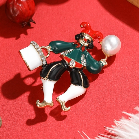 Clown Jester Brooch Pin Alloy Enamel Rhinestone Faux Artificial Pearl Christmas Holiday Party Accessory For Women Cartoon Fashion