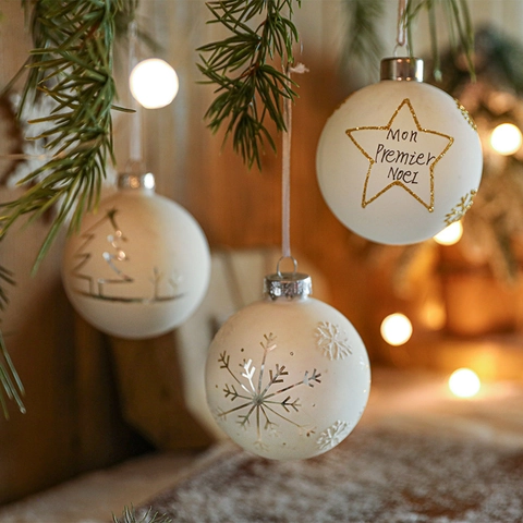 Clear Glass Christmas Ball Ornaments With Hemp Rope Snowflakes Snowman Patterns For Holiday Tree Decoration