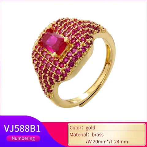 Bague Carrée Hip Hop Pour Femmes Luxe Cuivre Zircone Colorée Pavé Pierre Rectangulaire Rétro Ajustable Bijoux De Doigt
