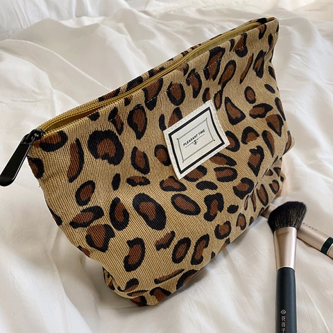 Corduroy Cosmetic Bag Makeup Toiletry Organizer Zipper Portable Travel Storage Pouch Leopard Floral For Women