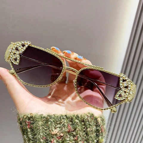 Occhiali Da Sole Da Donna Di Lusso Con Farfalla Di Strass Montatura In Metallo Lenti Sfumate Oversize Moda