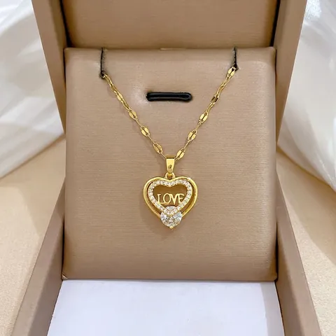 Herz Anhänger Halskette Mit Love Buchstabe Titanstahl Kette Kupfer Zirkonia Eingelegt Schlüsselbein Kette Für Damen Schmuck