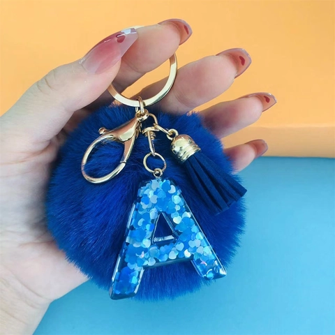 Portachiavi Lettera Iniziale Resina Glitter Pompon Nappa Fascino Borsa Regalo Donne Ragazze Accessorio Alla Moda