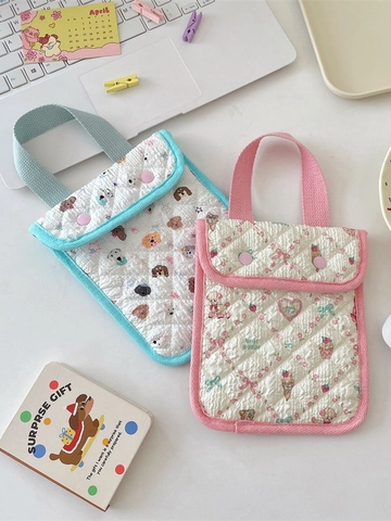 Gewatteerd Katoen Telefoontas Kleine Handtas Koreaanse Stijl Cartoon Beer Hond Bloemenprint Gewatteerde Pouch Met Handvat Voor Vrouwen