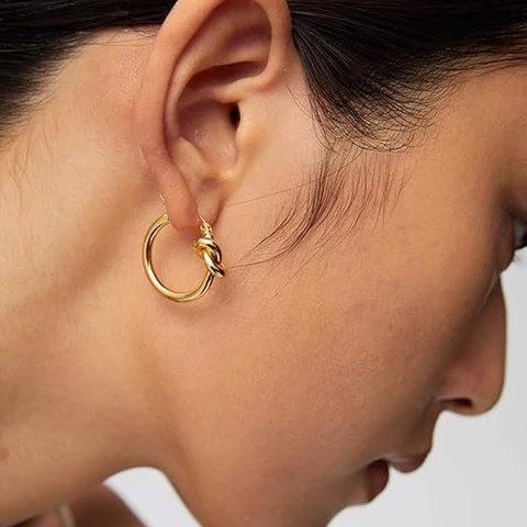 Orecchini A Cerchio Con Nodo Acciaio Al Titanio Minimalista Geometrico Lucido Design Unico Gioielli Di Moda Per Donna
