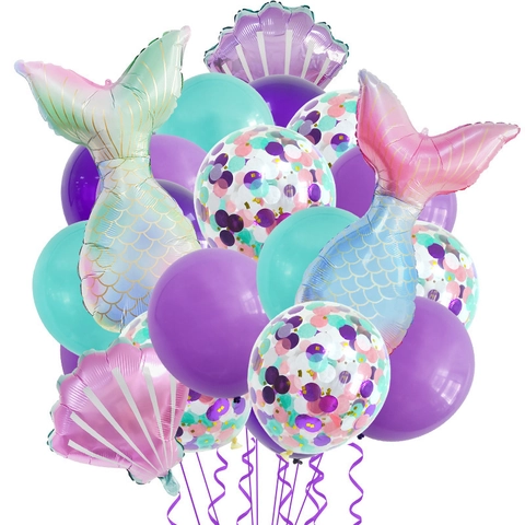 Palloncini Coda Di Sirena Conchiglia Alluminio Lattice Colorato Per Decorazione Festa Compleanno Ragazza Tema Oceano