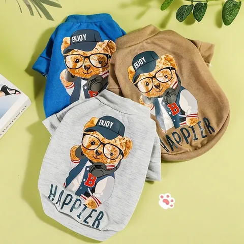 Hunde Sweatshirt Mit Cartoon Bär Atmungsaktiver Polyester Strick Lässiges T-Shirt Für Kleine Und Mittlere Hunde