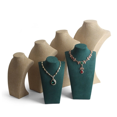 Necklace Display Bust Stand Portrait Model Neck Jewelry Holder Velvet Linen Burlap Jewelry Store Showcase Photography Props