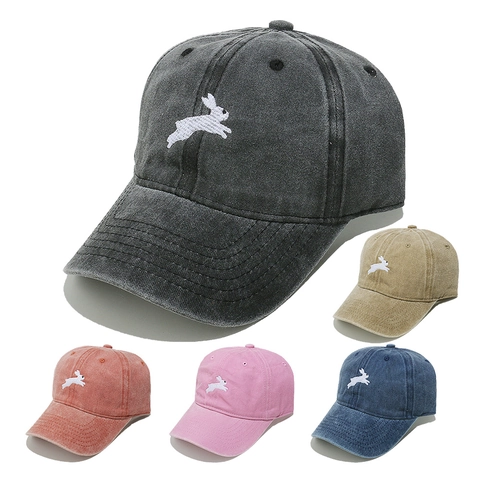 Cappello Da Baseball In Cotone Lavato Con Simpatico Ricamo Di Coniglio Parasole Regolabile Cappello Da Papà Retro Casual