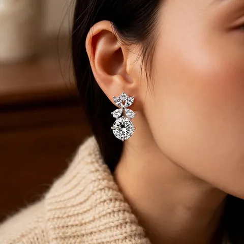 Exquisite Blumen Zirkon Tropfenohrringe Mit Kupfer Und Silver Earring Post Französischer Stil Eleganter Damenschmuck