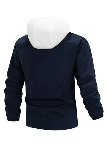 Giacca Con Cappuccio Uomo Color Block Mezza Zip Antivento All'aperto Casual Vestibilità Ampia Leggera Traspirante