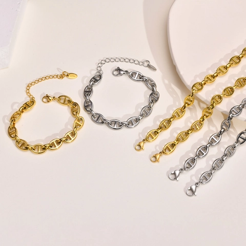Bracciale A Catena Minimalista In Acciaio Inossidabile Placcato Oro 18K Maglia Naso Di Maiale Gioielli Per Donna