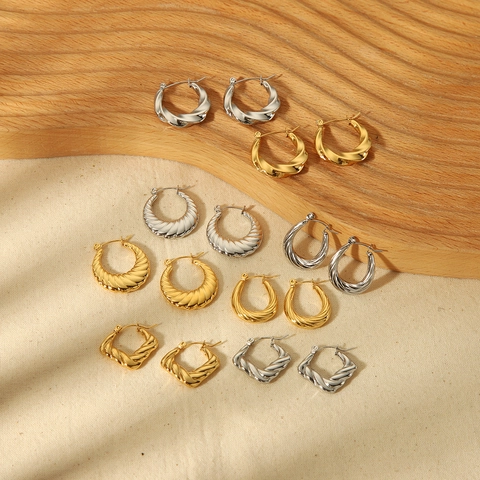 Orecchini A Cerchio Torsionali Da Donna In Acciaio Inossidabile Stile Croissant Geometrico Placcati Sottovuoto Gioielli Retro