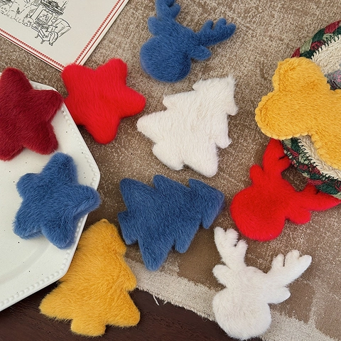 Christmas Plush Ornaments Faux Fur Tree Reindeer Star Heart Bow Patches For DIY Craft Holiday Home Decor