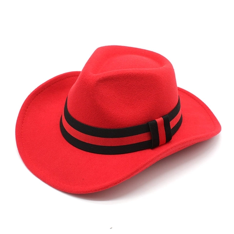 Western Cowboy Hat Vintage Fedora Wide Brim Cotton Polyester Felt With Striped Ribbon Windproof Rope For Unisex Adults