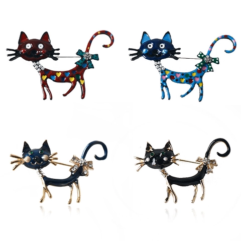 Spilla in Smalto Gatto Cartone Animato in Lega Strass Perla Artificiale Animale per Donna Uomo Cappotto Abito Gioielli Moda