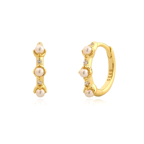 Orecchini a Cerchio Huggie in Argento Sterling 925 Elegante Francese Con Perla Artificiale E Strass Per Donna Gioielli Placcati Oro Argento