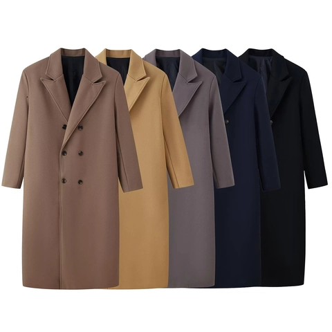 Women Long Wool Like Coat Double Breasted Lapel Oversized Jacket Solid Color Autumn Winter Elegant Outerwear