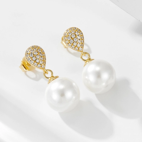 925 Sterling Silver Water Drop Zirconia Ear Studs For Women Elegant Fashion Artificial Pearl Dangle Earrings Jewelry Gift
