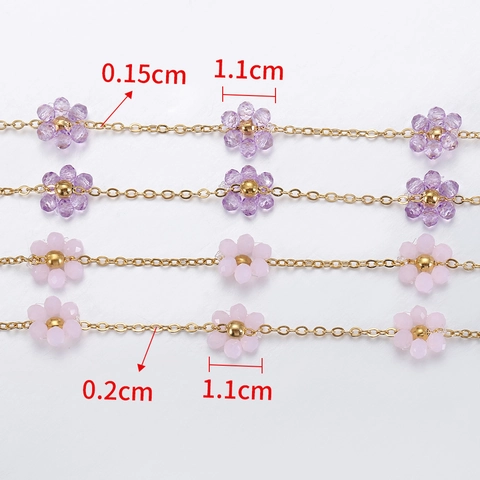 Cadena Cuentas Flor Cristal Acero Inoxidable Suministros Joyería DIY Accesorios Artesanía Floral Dulce Colorida