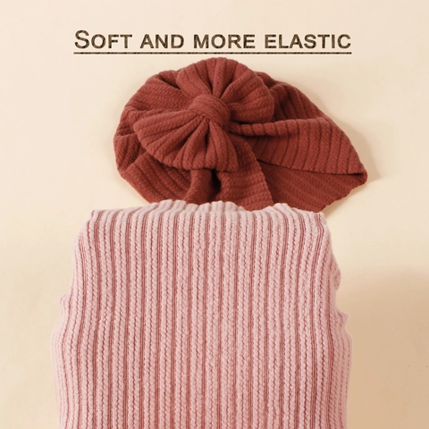 Baby Mädchen Turban Hut Gestrickt Gerippt Schleife Kopfwickel Weich Elastisch Säugling Mütze Indischer Stil Neugeborene