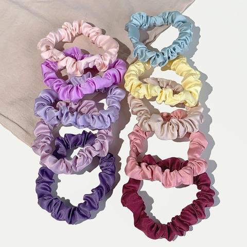 Satin Scrunchies Hair Ties Satin Like Elastic Ponytail Holder Non Marking Hair Bands For Women Girls Solid Colors Elegant