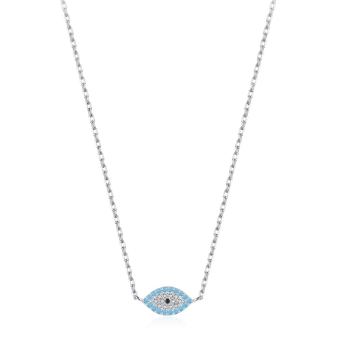Collana Occhio Del Diavolo In Argento Sterling 925 Con Turchese E Zircone Intarsiato Catena Clavicola Per Donne Gioielli