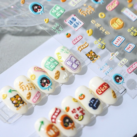 3D Reliëf Nagelkunst Stickers Decals Cartoon Meisje Tijger Gelukkige Karakters DIY Manicure Decoratie Zelfklevend