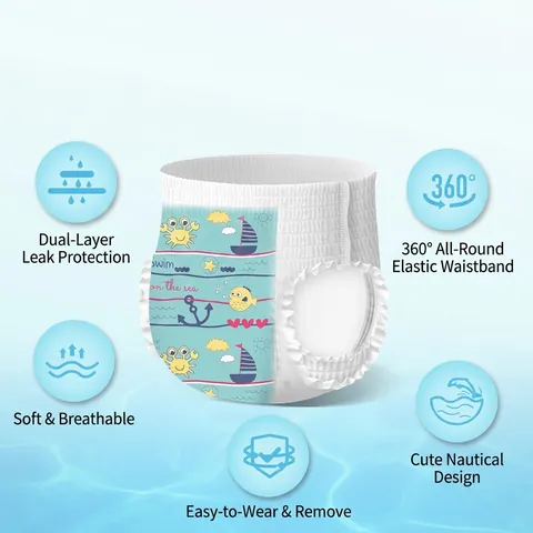 Baby Einweg-Schwimmhose Wasserdicht Auslaufsicher Schwimmwindeln Nicht Aufquellend Elastische Taille Cartoon Meeresdruck