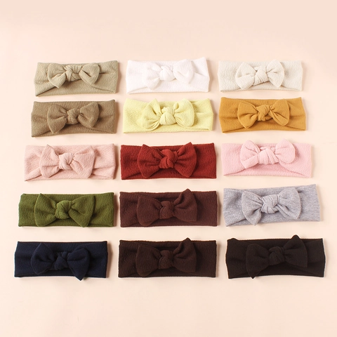 Baby Headband Soft Ribbed Knit Elastic Hair Band With Bow For Infant Toddler Solid Color Comfortable Headwear