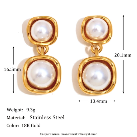 Onregelmatige Geometrische Dubbele Kunstparel Drop Oorbellen 316L Roestvrij Staal 18K Verguld Franse Retro Luxe Sieraden Dames