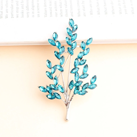 Elegant Leaf Shape Brooch Zinc Alloy With Crystal Rhinestone Plant Branch Wheat Ear Pin For Women Fashion Accessory