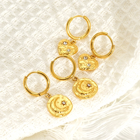 Hoop Earrings With Pendants 304 Stainless Steel 18K Gold Plated Zircon Octagram Heart Bee Evil Eye Vintage Fashion For Women