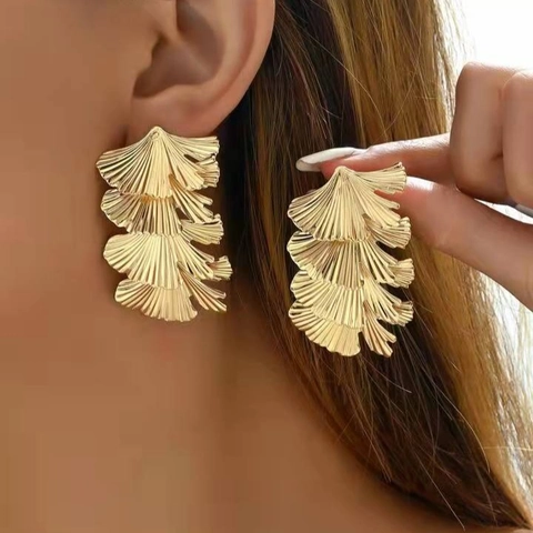 Orecchini Pendenti A Strati Con Foglie Lega Ginkgo Salice Gioielli Retro Per Donna