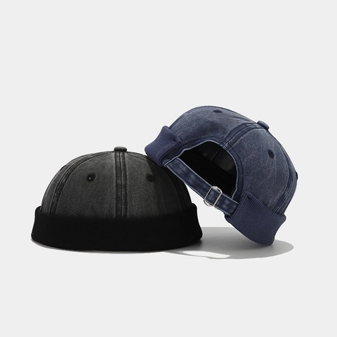 Vintage Gewaschene Baumwolle Docker Hut Randlos Rollrand Miki Kappe Verstellbar Hip Hop Streetwear Beanie Herren Damen