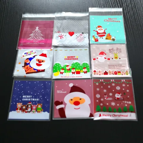 Christmas Candy Cookie Packaging Bags Plastic Self Sealing For Holiday Party Baking Gift Wrapping Cartoon Santa Pattern