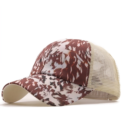 Women Baseball Cap Criss Cross Ponytail Hole Mesh Back Distressed Washed Cotton Trucker Hat Sun Protection Outdoor