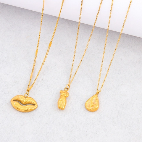 Roestvrijstalen Hanger Ketting 18K Verguld Lippen Waterdruppel Abstract Lichaam Chic Minimalistische Mode Sieraden Voor Dames