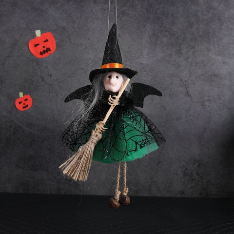 Halloween Hexe Puppe Anhänger Netz Tüllrock Mit Besen Und Kleinen Glocken Für Party Home Decor Gruselig Festlich