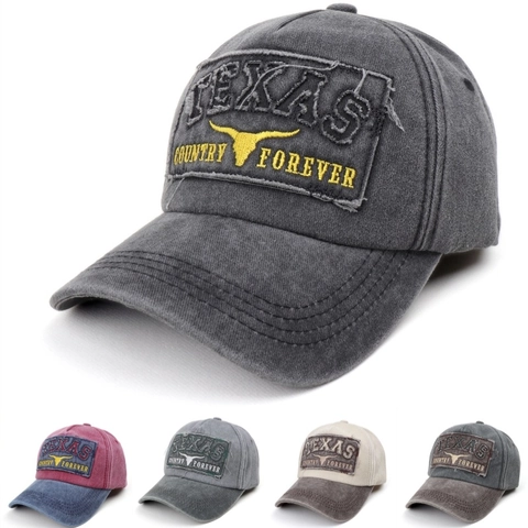 Casquette De Baseball En Coton Lavé Vintage Texas Patch Brodé Crâne De Taureau Casquette Soleil Ajustable Hommes Femmes
