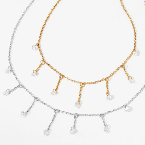 Collana In Acciaio Inossidabile Con Pendenti A Nappa In Zircone Placcato Oro PVD Gioielli Eleganti Per Donne