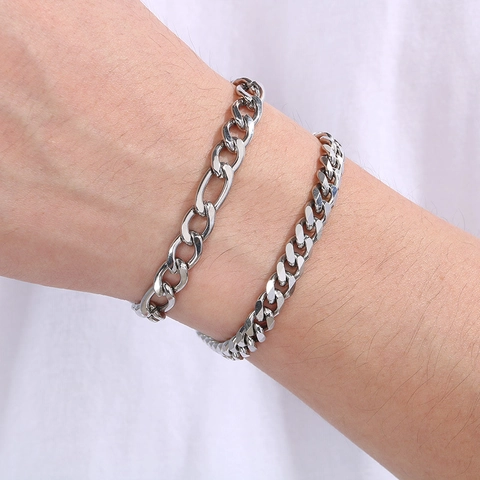 Bracciale Uomo Acciaio Inossidabile Figaro Catena Cubana Corda Hip Hop Punk Streetwear Gioielli Moda Accessorio Regalo