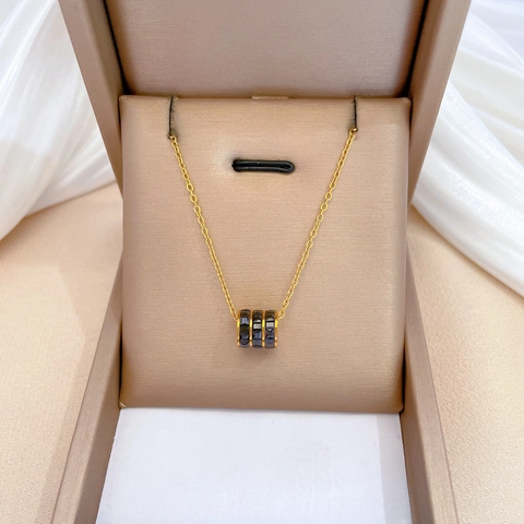 Titanium Stahl Zylinder Anhänger Halskette Schwarz Gold Geometrisch Minimalistisch Schlüsselbein Kette Schmuck Für Damen